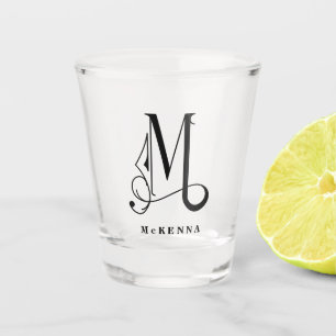 Personalized Monogram Letter M with Last Name Shot Glass