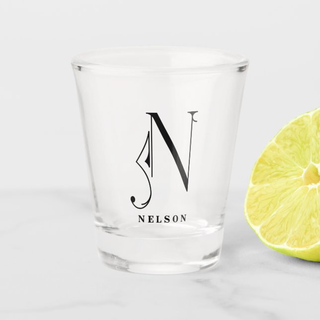 Personalized Monogram Letter N with Last Name Shot Glass (Front)
