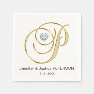 Personalized Monogram Letter P White Wedding Napkin