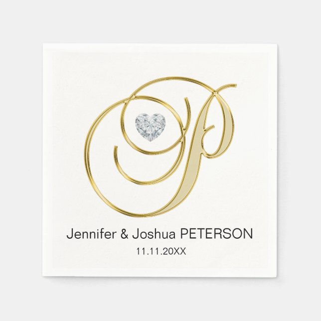 Personalized Monogram Letter P White Wedding Napkin (Front)