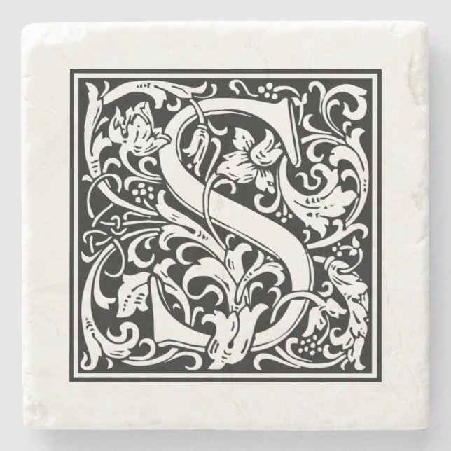 Personalized Monogram Letter S Wedding Birthday Stone Coaster (Front)