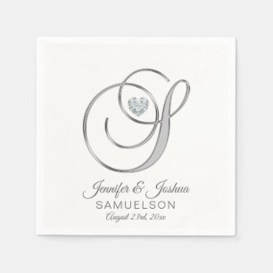 Personalized Monogram Letter S White Wedding Napkin