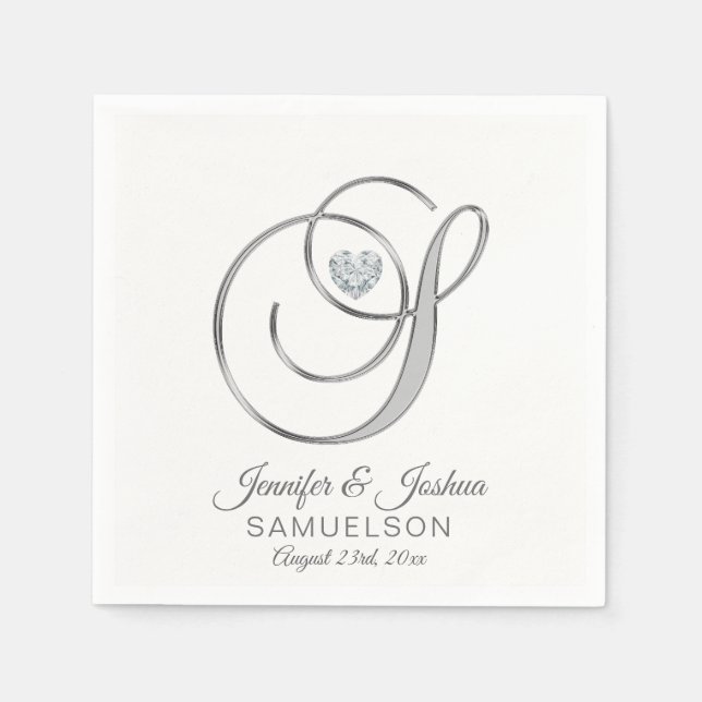 Personalized Monogram Letter S White Wedding Napkin (Front)