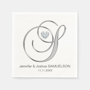 Personalized Monogram Letter S White Wedding Napkin