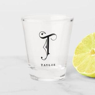 Personalized Monogram Letter T with Last Name Shot Glass