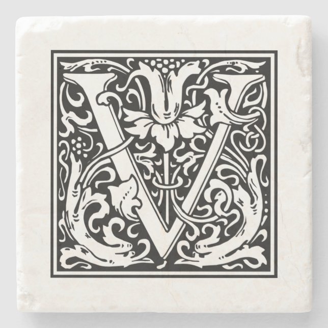 Personalized Monogram Letter V Wedding Birthday Stone Coaster (Front)