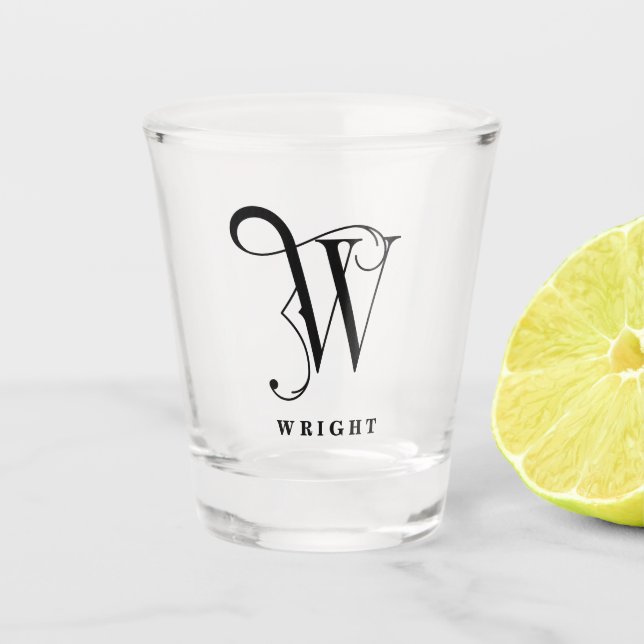 Personalized Monogram Letter W with Last Name Shot Glass (Front)