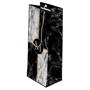 Personalized Monogram Letter Wine Gift Bag Marble