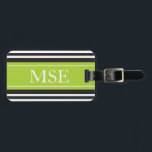 Personalized Monogram Lime Black Stripes Pattern Luggage Tag<br><div class="desc">Personalized Lime Green, black and white striped pattern or design with custom Personalized Monogram or Initials on the front and address details on the back for travel bag luggage tags. Click the 'Customize' button to personalize your gift and add your own initials on the front and address information on the...</div>