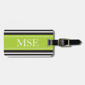 Personalized Monogram Lime Black Stripes Pattern Luggage Tag