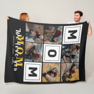 Personalized monogram Love You mom family Photos F Fleece Blanket