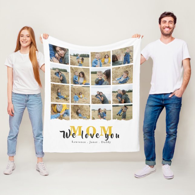Personalized monogram Love You mom family Photos  Fleece Blanket (In Situ)