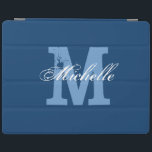 Personalized monogram magnetic iPad cover | Blue<br><div class="desc">Personalized monogram magnetic iPad cover | Navy Blue and white. Custom name cover with monogrammed letter. Vintage and elegant script typography text. Nice gift idea for Birthday or Christmas. Suitable for men women and kids.</div>