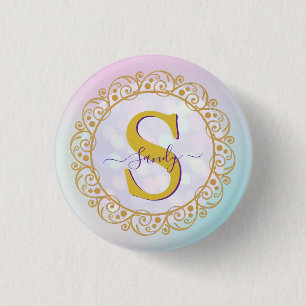 Personalized Monogram Mandala Gold and Blue 1 Inch Round Button