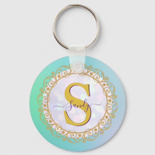 Personalized Monogram Mandala Gold and Blue Keychain