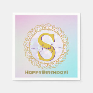 Personalized Monogram Mandala Gold and Blue Napkin