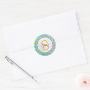 Personalized Monogram Mandala Gold and turquoise Classic Round Sticker
