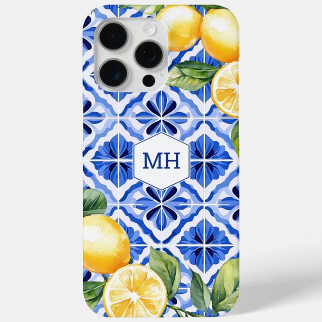 Personalized Monogram Mediterranean Yellow Lemons Case-Mate iPhone Case (Back)