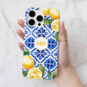 Personalized Monogram Mediterranean Yellow Lemons iPhone 16 Pro Max Case