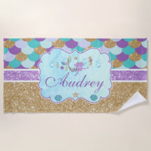 Personalized Monogram Mermaid Beach Towel