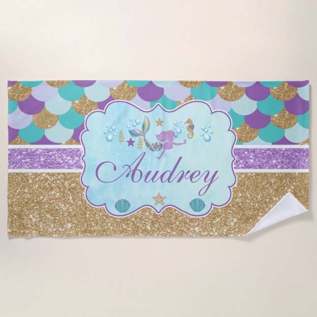 Personalized Monogram Mermaid Beach Towel (Front)