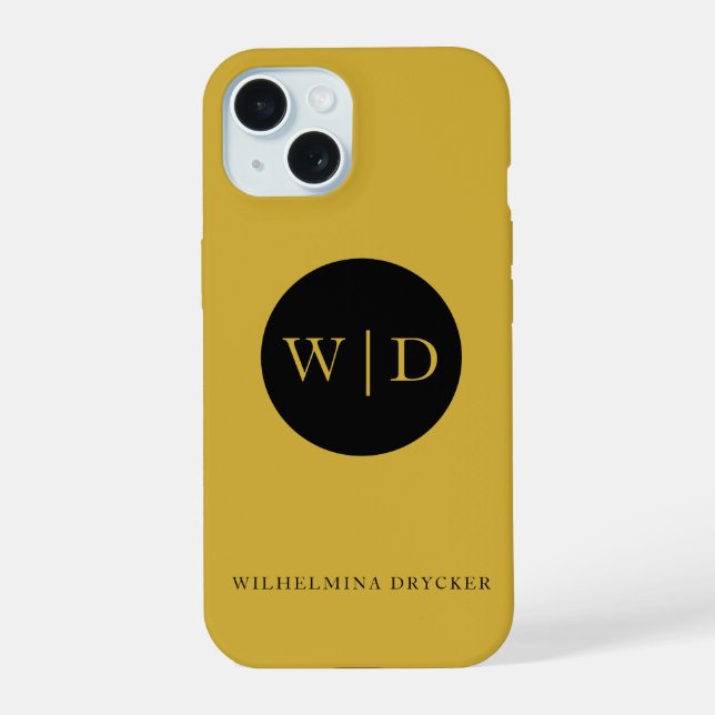 Personalized Monogram Metallic Gold iPhone 15 Case (Back)