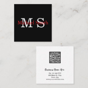 Personalized Monogram Minimalist B&W QR Code  Square Business Card