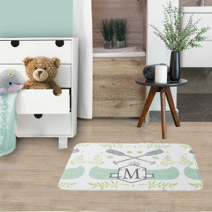 Personalized Monogram Mint Canoe Pattern Bath Mat