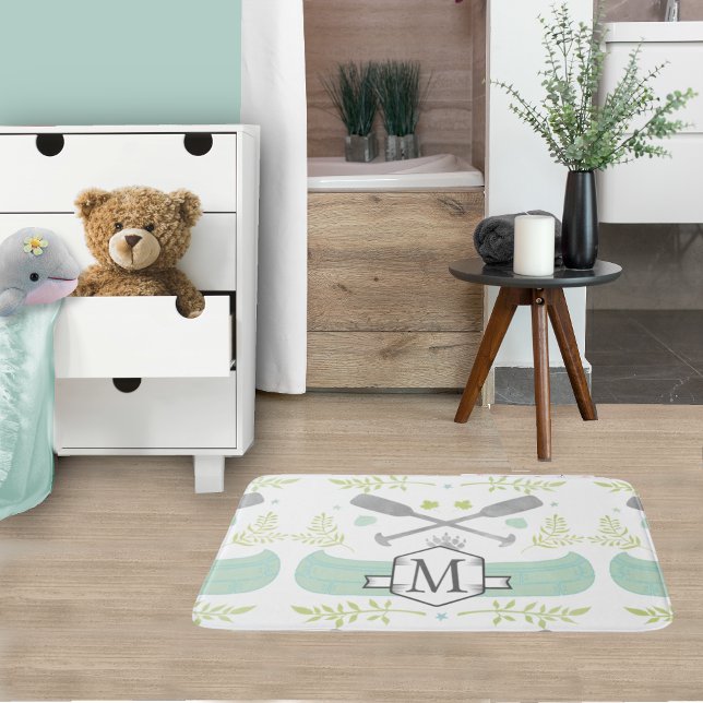 Personalized Monogram Mint Canoe Pattern Bath Mat (Creator Uploaded)