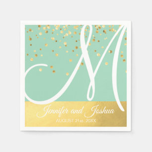 Personalized Monogram Mint Green Sage Gold Wedding Napkin