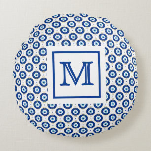 Personalized Monogram Modern Evil Eye Pattern  Round Pillow