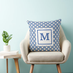 Personalized Monogram Modern Evil Eye Pattern Throw Pillow
