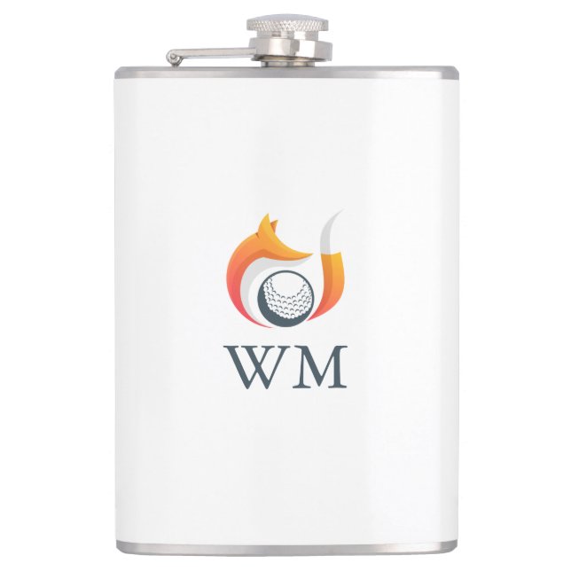 Personalized Monogram Modern Fox And Golf Ball Hip Flask (Front)