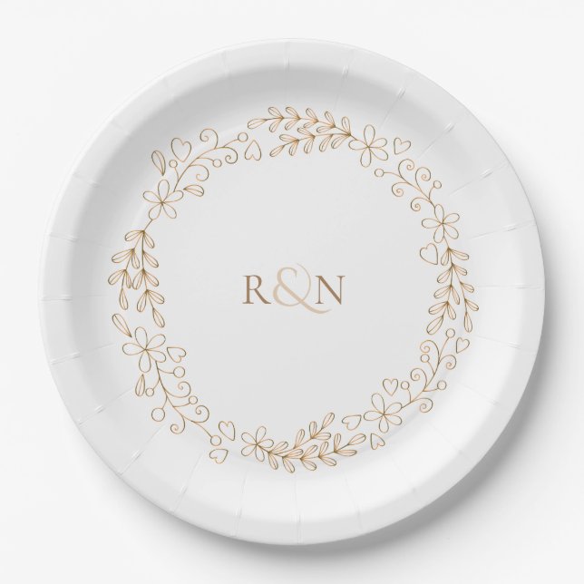 Personalized Monogram Modern Laurel Garland Paper Plate (Front)