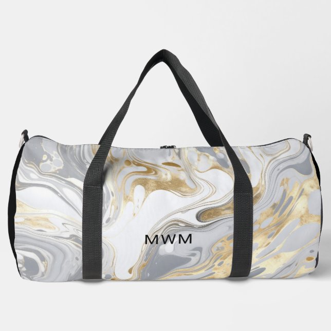 Personalized Monogram Modern Marble Duffle Bag (Front)