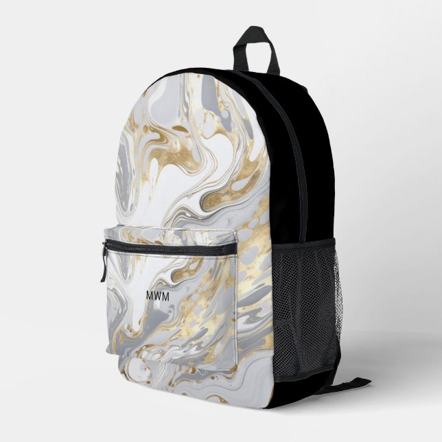 Personalized Monogram Modern Marble Printed Backpack (Back Corner Right)