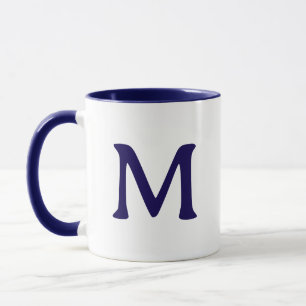Personalized Monogram Modern Navy Blue White Mug
