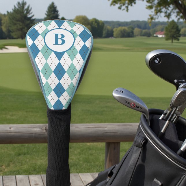Personalized Monogram Modern Teal Argyle Pattern Golf Head Cover (Creator Uploaded)