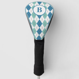 Personalized Monogram Modern Teal Argyle Pattern Golf Head Cover