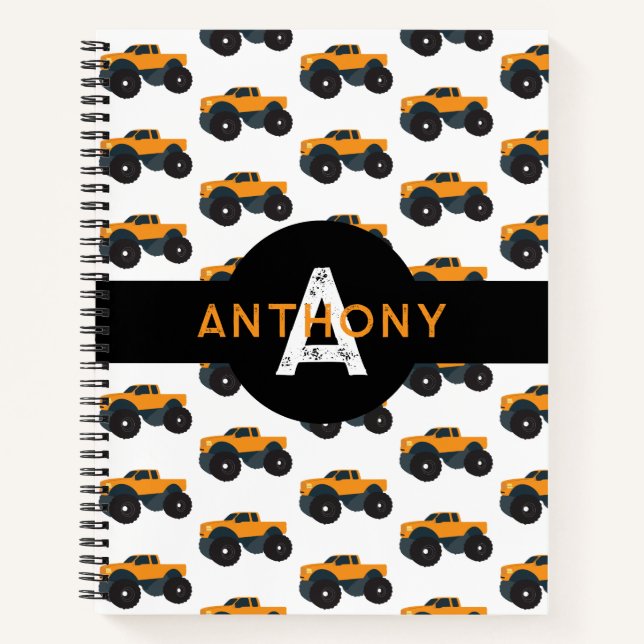 Personalized Monogram Monster Truck Vehicle Kids Notebook (Front)
