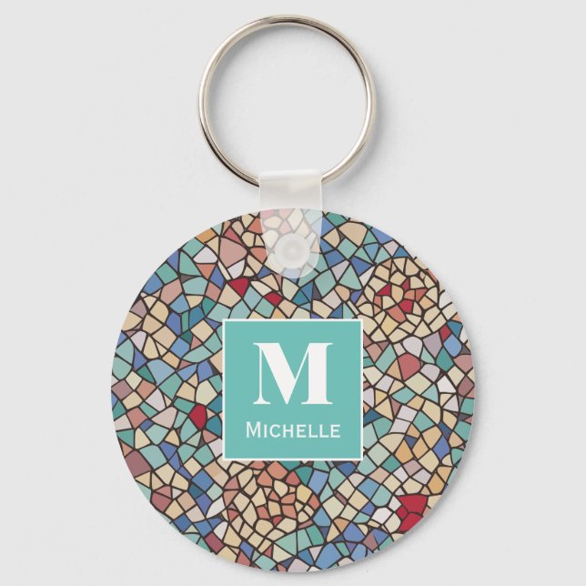 Personalized Monogram Mosaic Tiles Keychain (Front)