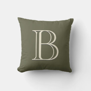 Personalized Monogram Moss Green & Off White Throw Pillow