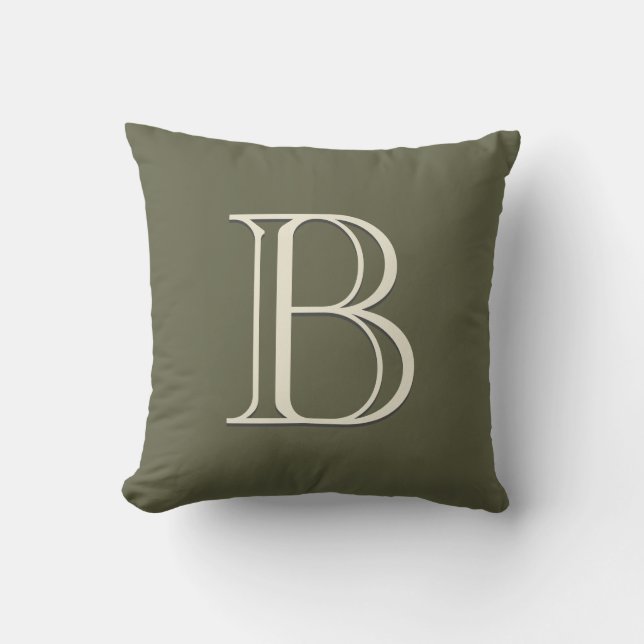 Personalized Monogram Moss Green & Off White Throw Pillow (Front)