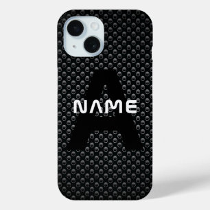 Personalized Monogram Name Black and White Texture iPhone 15 Case