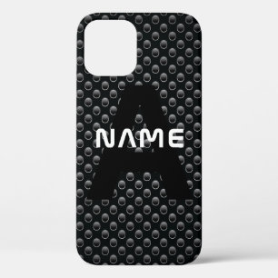 Personalized Monogram Name Black and White Texture iPhone 12 Case