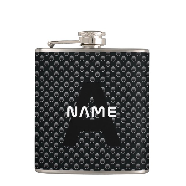 Personalized Monogram Name Black and White Texture Hip Flask (Front)