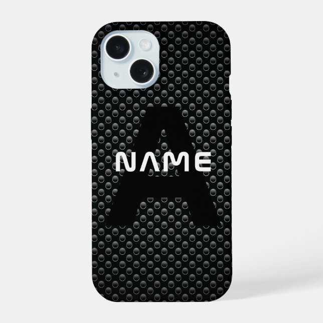 Personalized Monogram Name Black and White Texture iPhone 15 Case (Back)