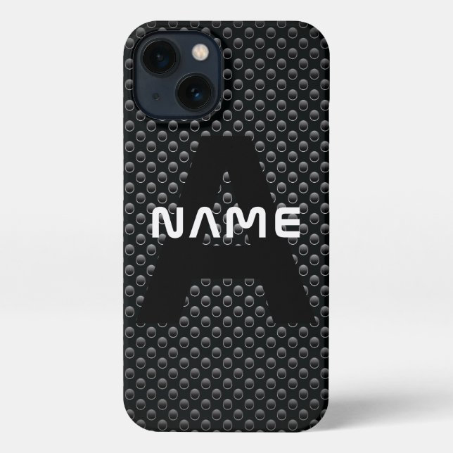 Personalized Monogram Name Black and White Texture iPhone Case (Back)