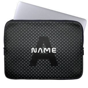 Personalized Monogram Name Black and White Texture Laptop Sleeve