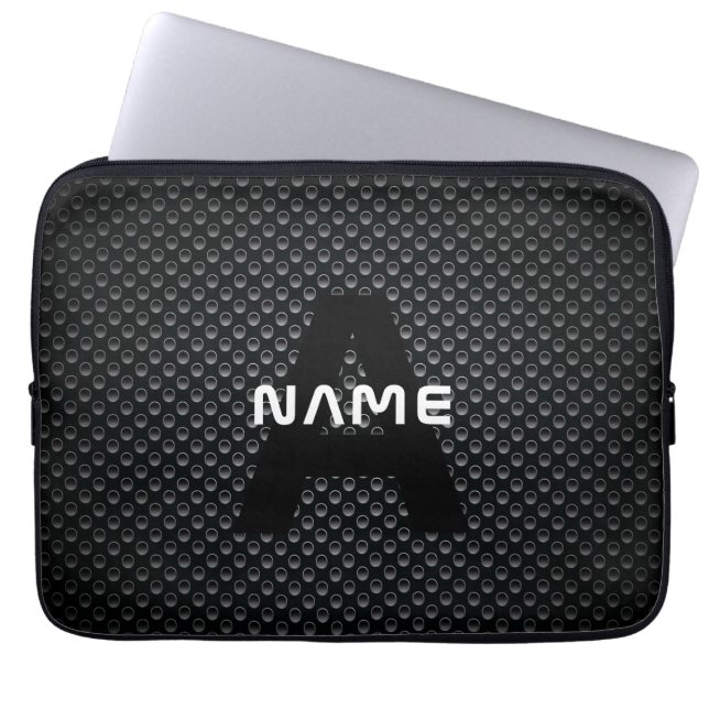 Personalized Monogram Name Black and White Texture Laptop Sleeve (Front)